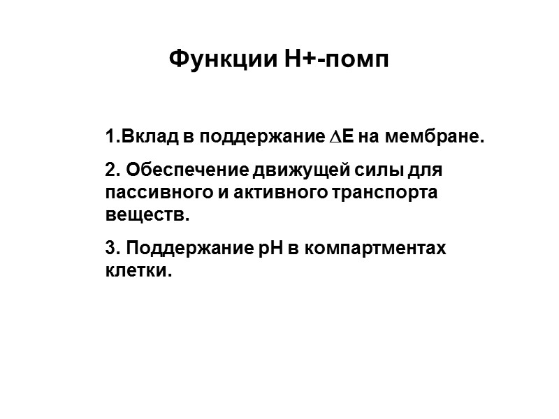 1.Вклад в поддержание Е на мембране. 2. Обеспечение движущей силы для пассивного и активного
